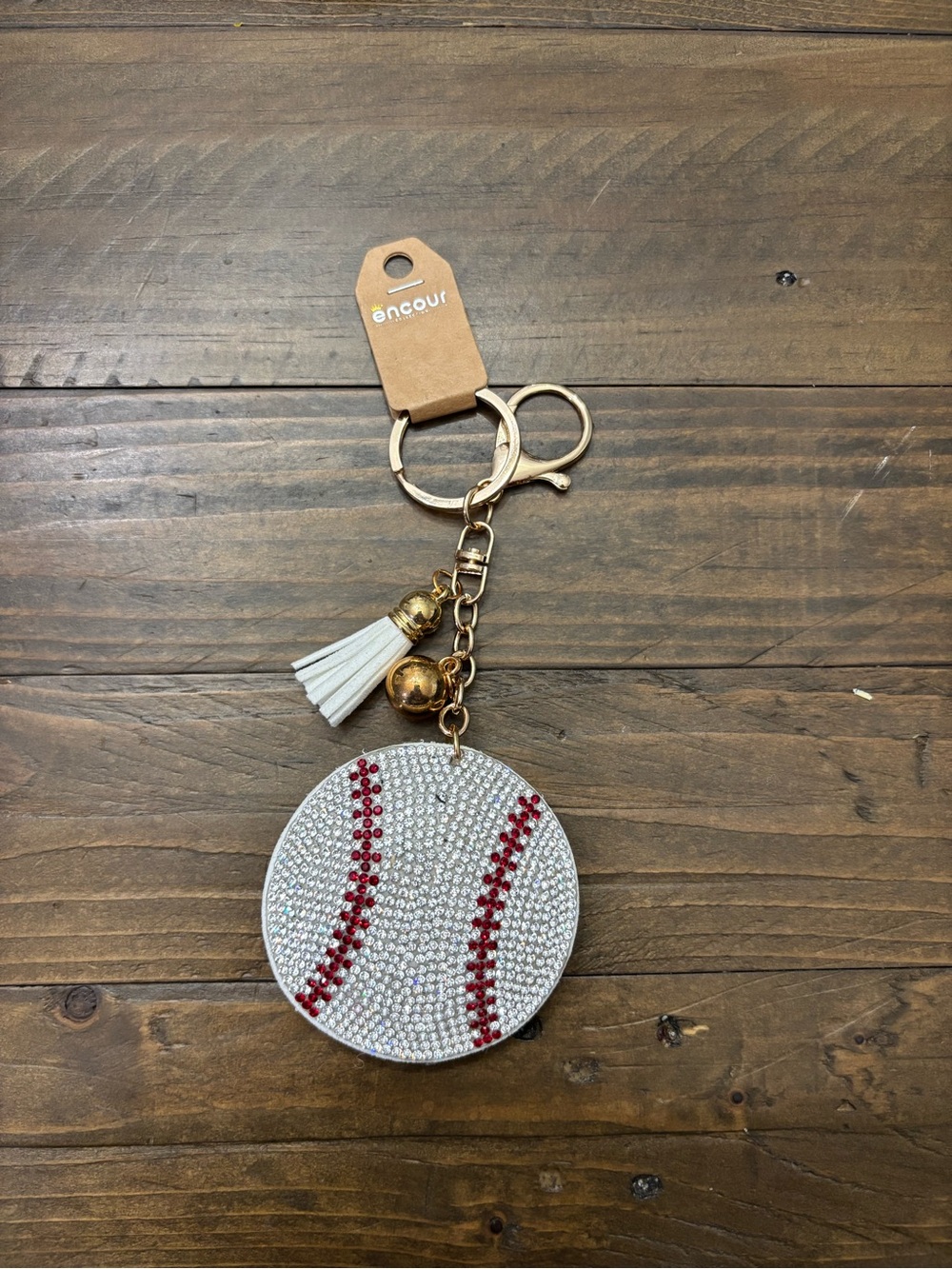Encour Sparkly Baseball Keychain with Red Stitching